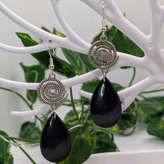 ✨Galaspira✨| Black Obsidian & Spiral Galaxy Earrings