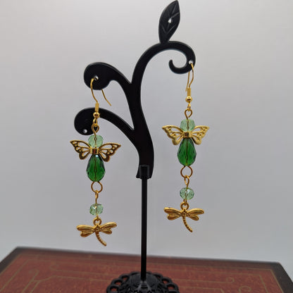 ✨Twinklewing✨| Green & Gold Fairy Dragonfly Earrings