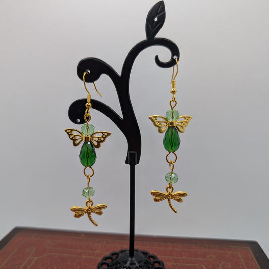 ✨Twinklewing✨| Green & Gold Fairy Dragonfly Earrings