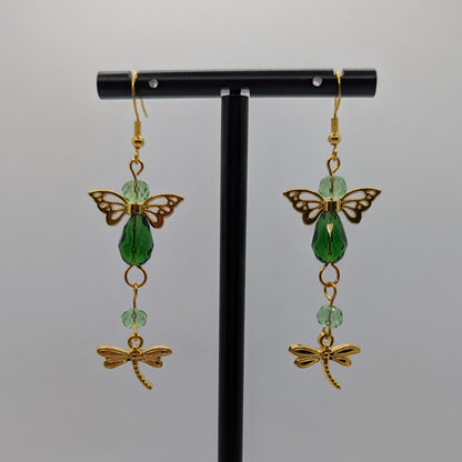 ✨Twinklewing✨| Green & Gold Fairy Dragonfly Earrings