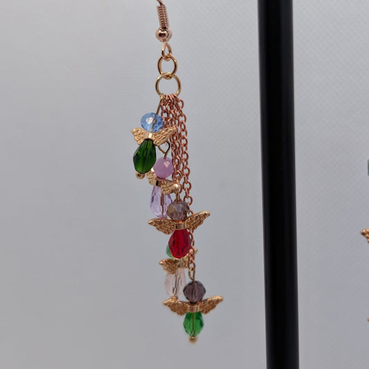 ✨Wingwhirl✨| Colorful Fairy Wing Dangle Earrings in Rose Gold Chain