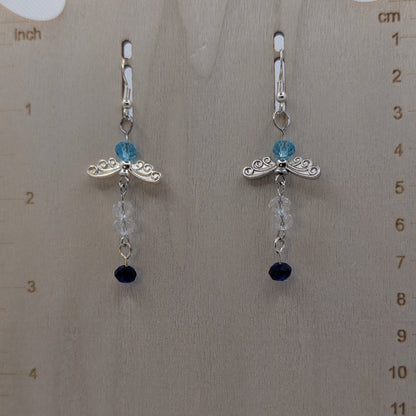 ✨Skyquill✨| Silver Scrollwork Fairy Earrings in Blue & Crystal Glass