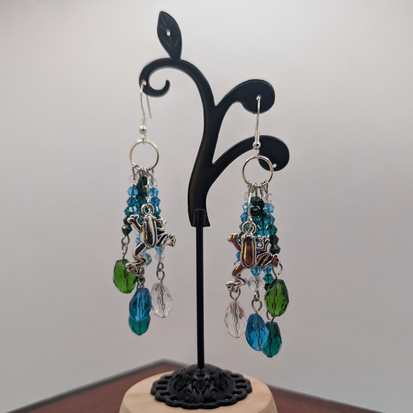 ✨Bogblink✨| Green & Blue Glass Beaded Frog Dangle Earrings