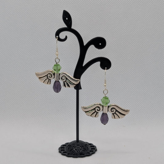 ✨Spritewarden✨| Green & Purple Winged Fae Guardian Dangle Earrings