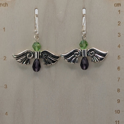 ✨Spritewarden✨| Green & Purple Winged Fae Guardian Dangle Earrings