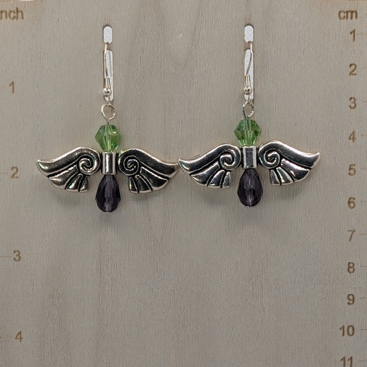 ✨Spritewarden✨| Green & Purple Winged Fae Guardian Dangle Earrings