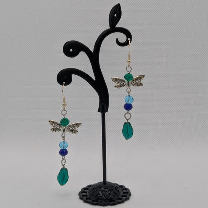 ✨Glimmerdart✨| Blue & Green Crystal Fairy Wing Dangle Earrings