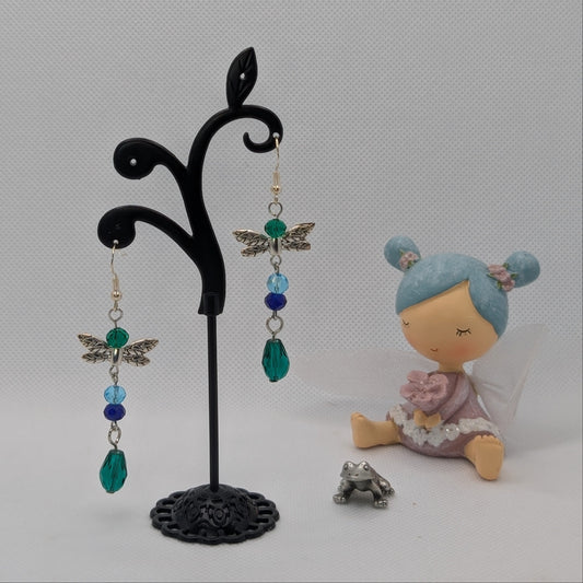 ✨Glimmerdart✨| Blue & Green Crystal Fairy Wing Dangle Earrings