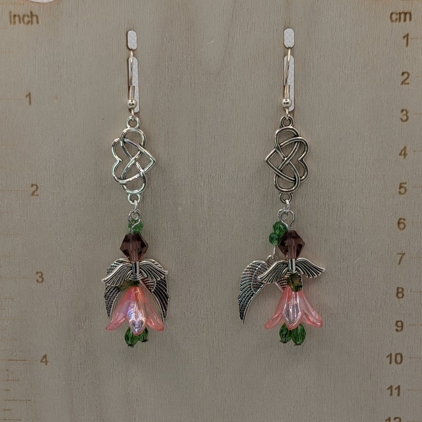 ✨Heartsprite✨| Pink & Green Floral Fairy Necklace & Earrings with Celtic Heart