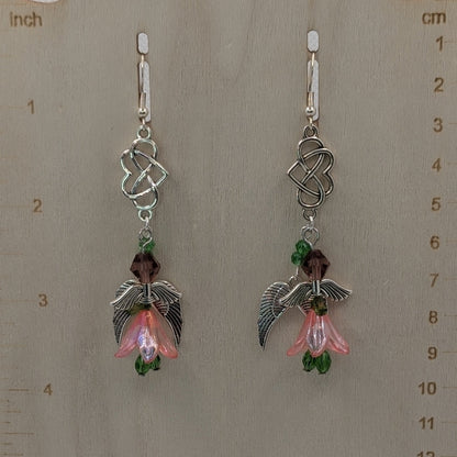 ✨Heartsprite✨| Pink & Green Floral Fairy Necklace & Earrings with Celtic Heart