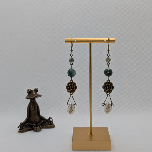 ✨Petrivine✨| Tree Agate Floral Earrings