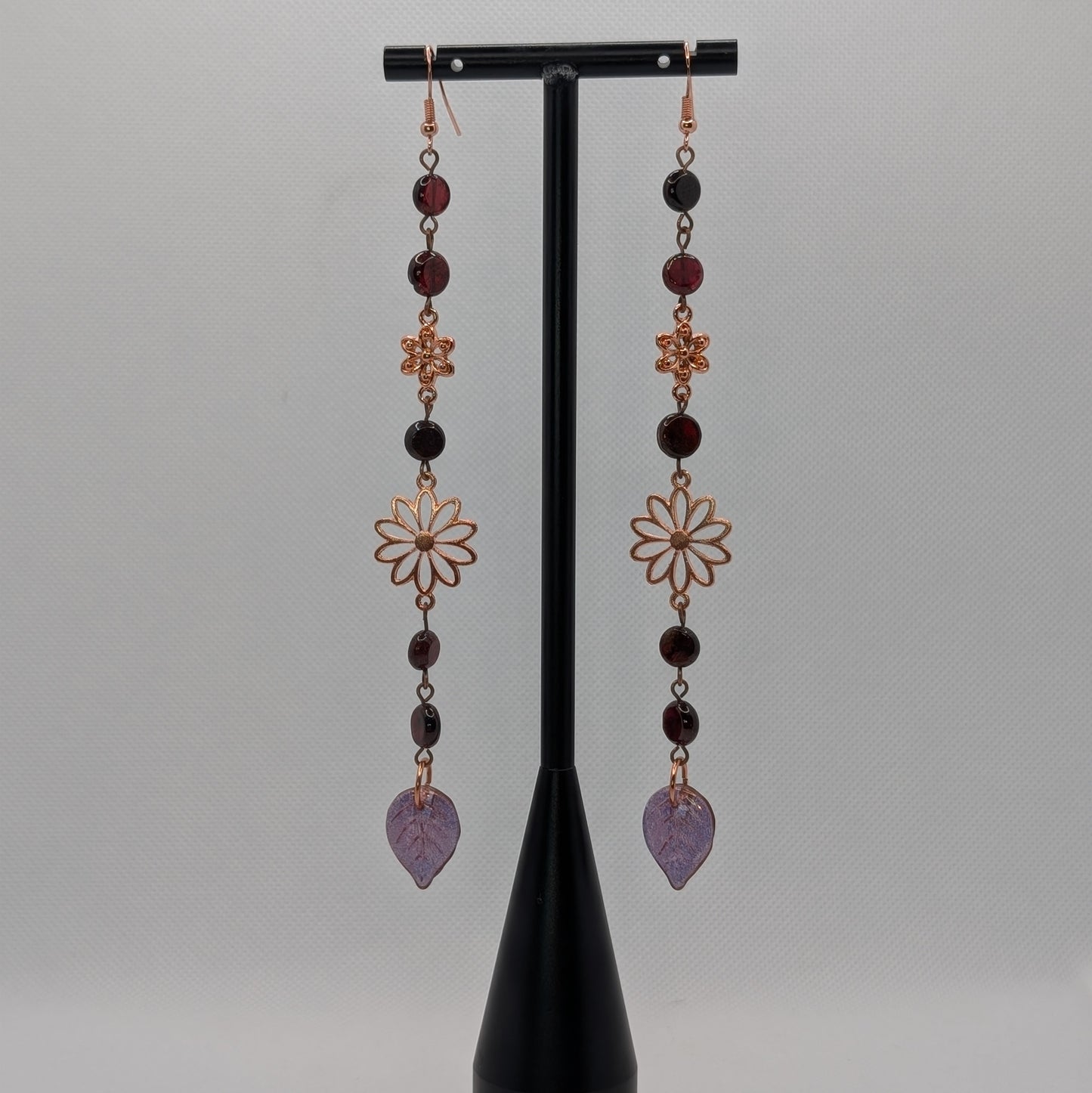 ✨Duskleaf Bloom✨| Garnet Earrings – Long Floral Statement Earrings