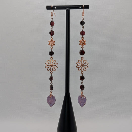 ✨Duskleaf Bloom✨| Garnet Earrings – Long Floral Statement Earrings