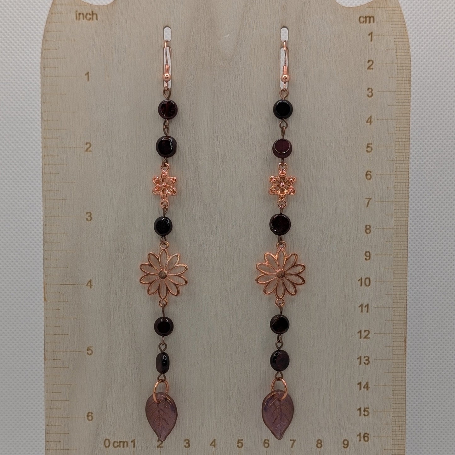 ✨Duskleaf Bloom✨| Garnet Earrings – Long Floral Statement Earrings