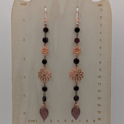 ✨Duskleaf Bloom✨| Garnet Earrings – Long Floral Statement Earrings