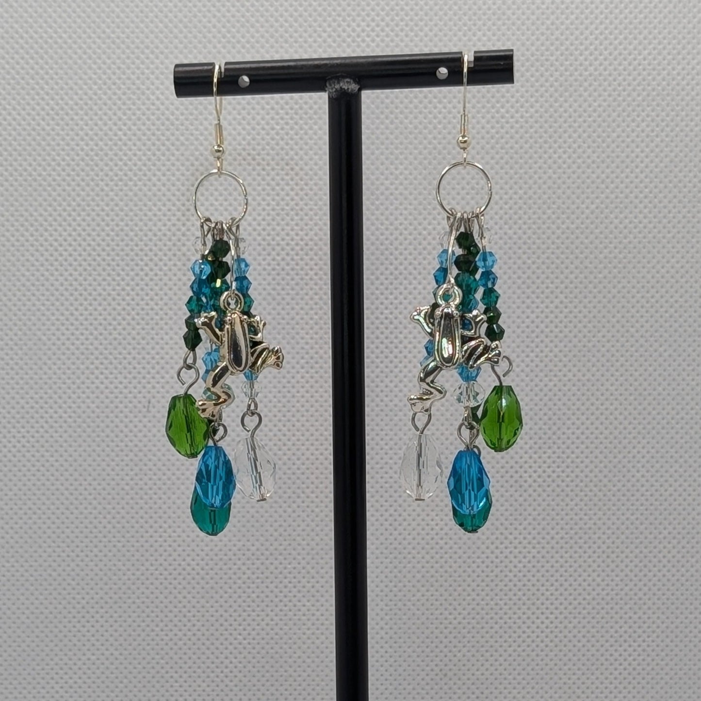✨Bogblink✨| Green & Blue Glass Beaded Frog Dangle Earrings