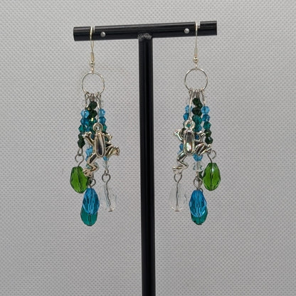 ✨Bogblink✨| Green & Blue Glass Beaded Frog Dangle Earrings