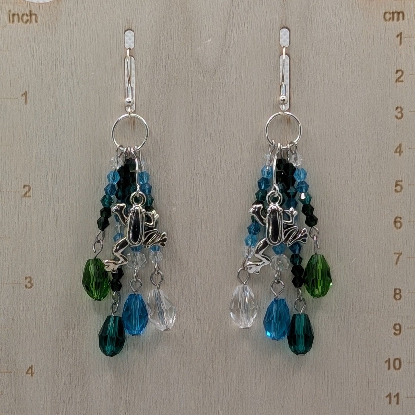 ✨Bogblink✨| Green & Blue Glass Beaded Frog Dangle Earrings