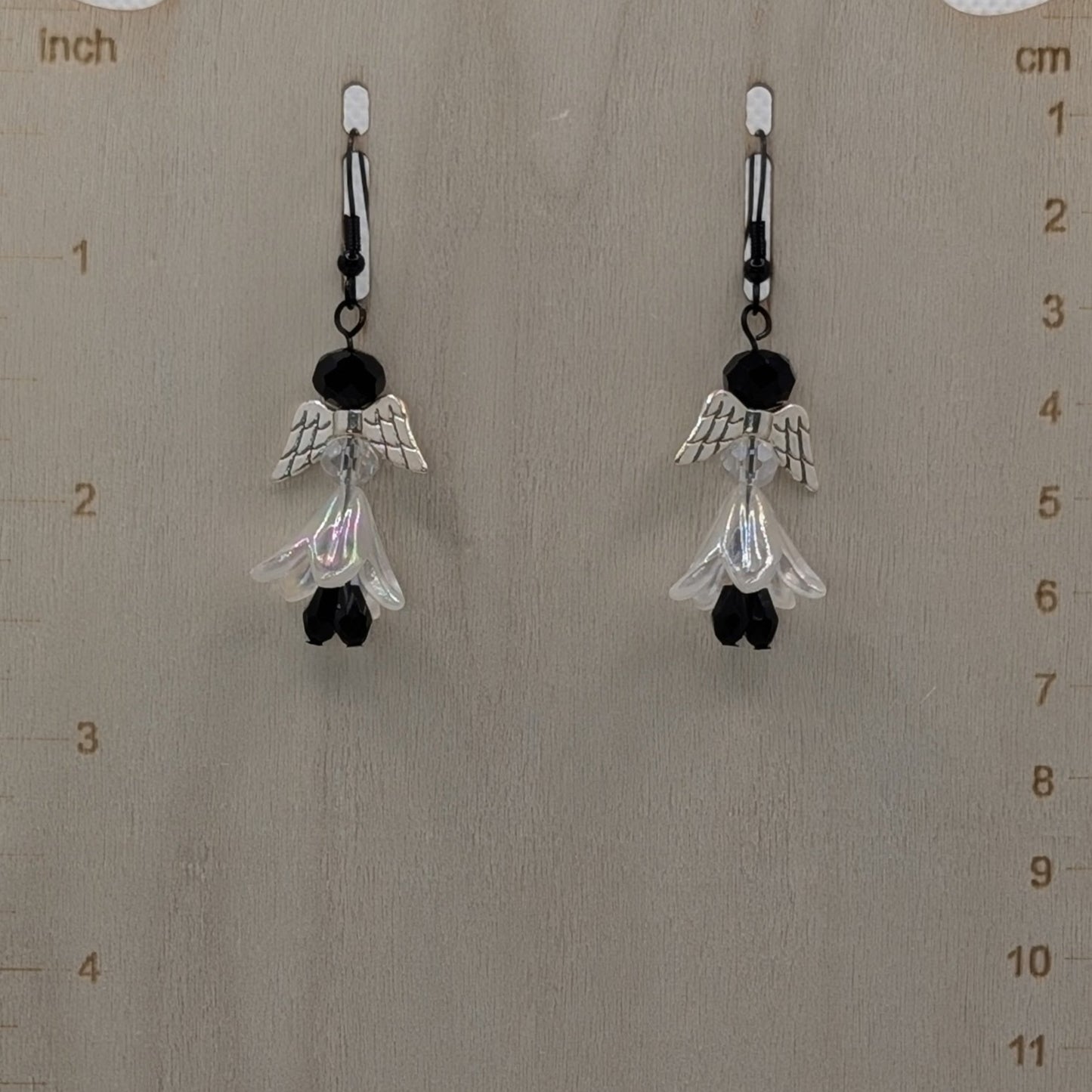 ✨Silverflit✨| Winged Fairy Earrings with Iridescent Petals & Black Beads