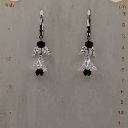 ✨Silverflit✨| Winged Fairy Earrings with Iridescent Petals & Black Beads