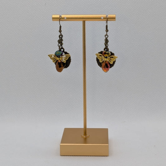 ✨Aurambra✨| Gold & Amber Fairy Earrings with Winged Filigree & Crystal Glow