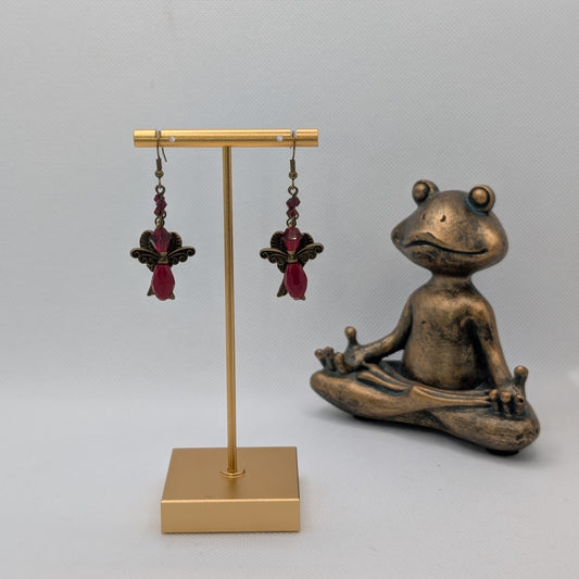 ✨Crimsonquill✨| Red Fairy Earrings with Antique Bronze Wings