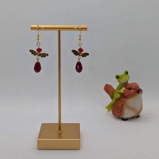 ✨Velverra✨| Ruby Red Fairy Earrings with Antique Gold Wings