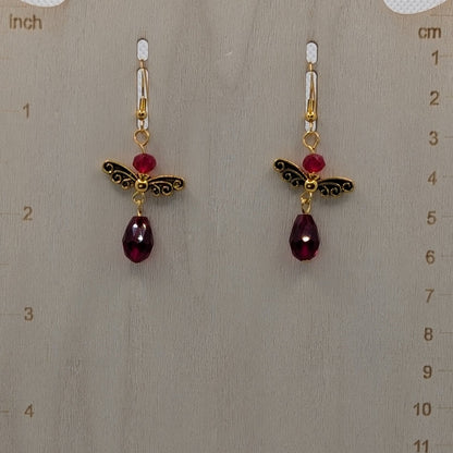✨Velverra✨| Ruby Red Fairy Earrings with Antique Gold Wings