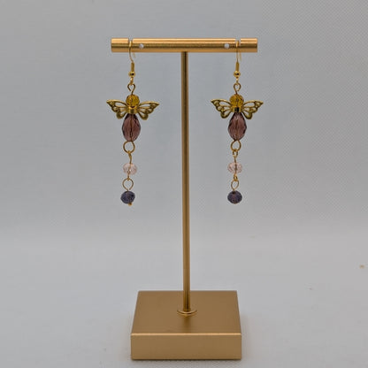 ✨Twililyth✨| Gold-Toned Fairy Earrings with Amber & Plum Crystal Wings