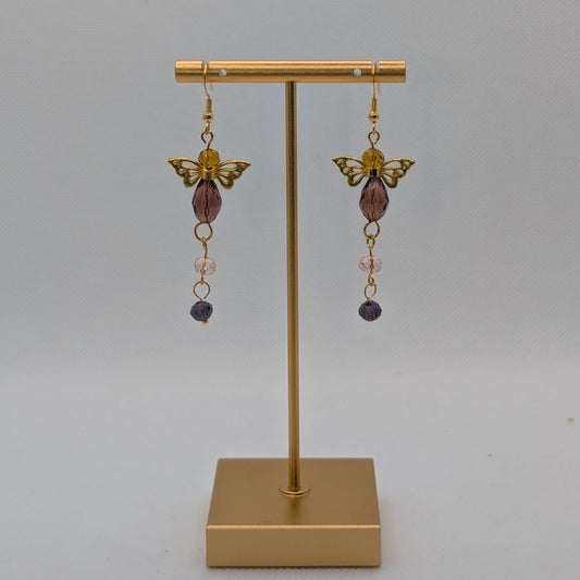 ✨Twililyth✨| Gold-Toned Fairy Earrings with Amber & Plum Crystal Wings