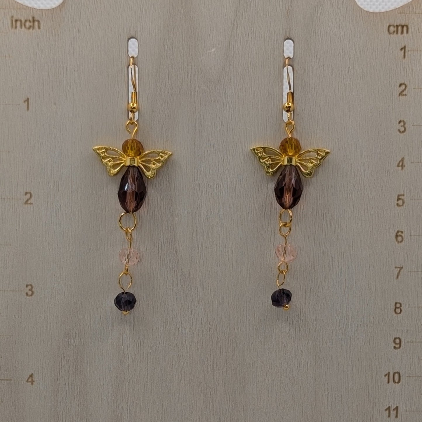✨Twililyth✨| Gold-Toned Fairy Earrings with Amber & Plum Crystal Wings