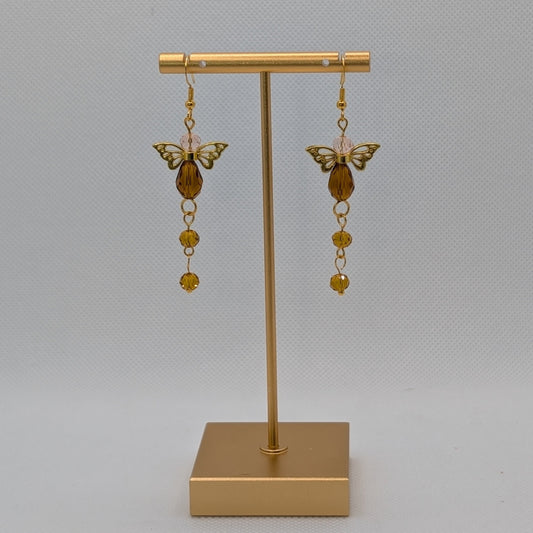 ✨Honeyflare✨| Long Fairy Earrings in Golden Crystal & Champagne Pink