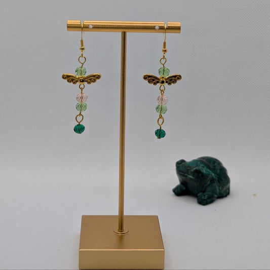 ✨Dewgold✨| Gold, Green & Pink Fairy Earrings