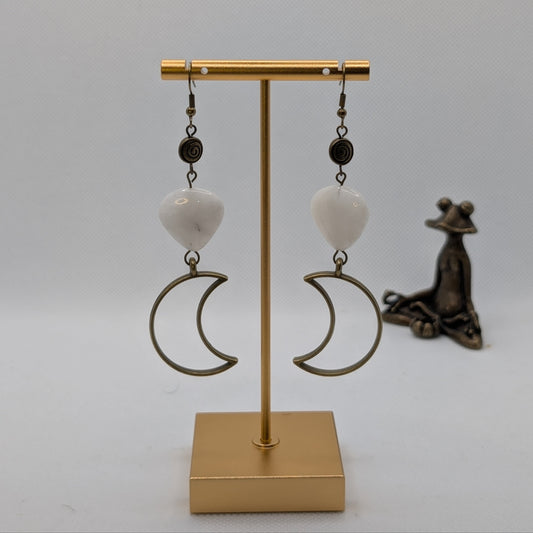 ✨Moonlight Dusk✨| Moonstone & Bronze Crescent Moon Earrings