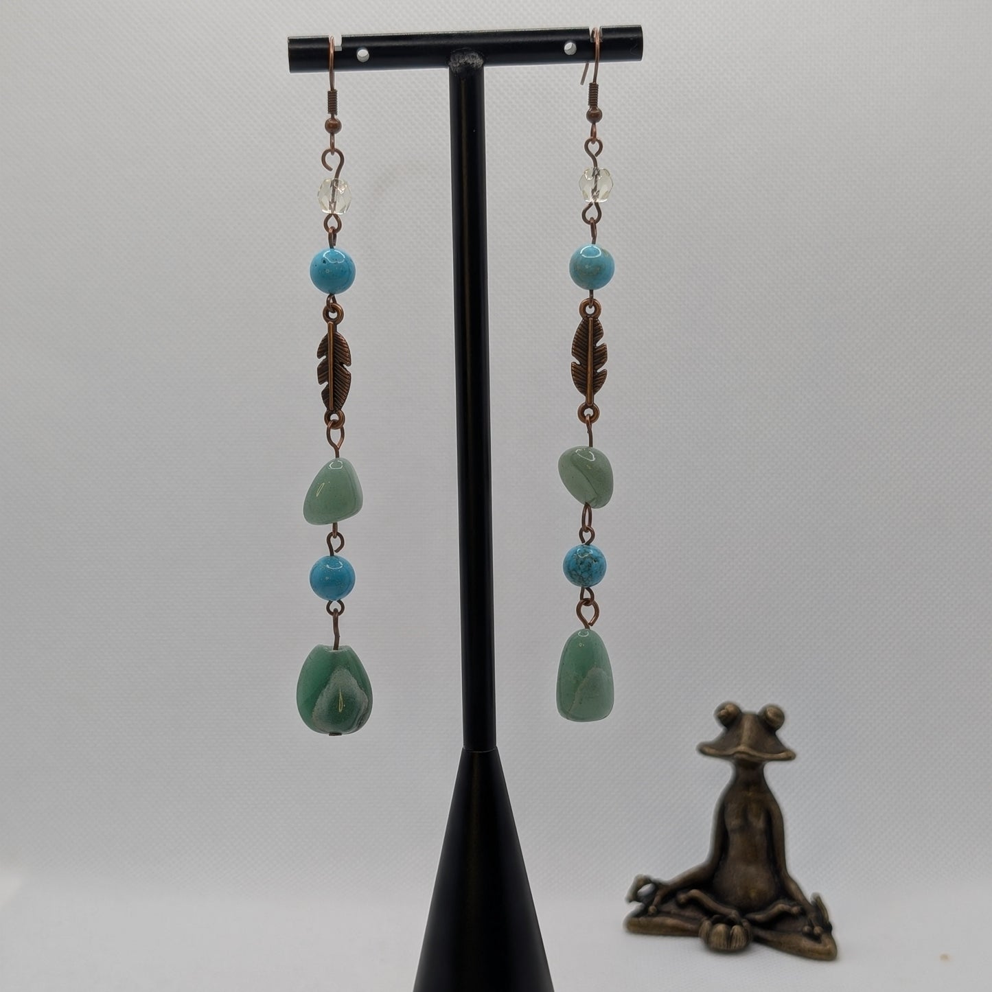 ✨Feathervale✨| Turquoise & Green Aventurine Feather Dangle Earrings