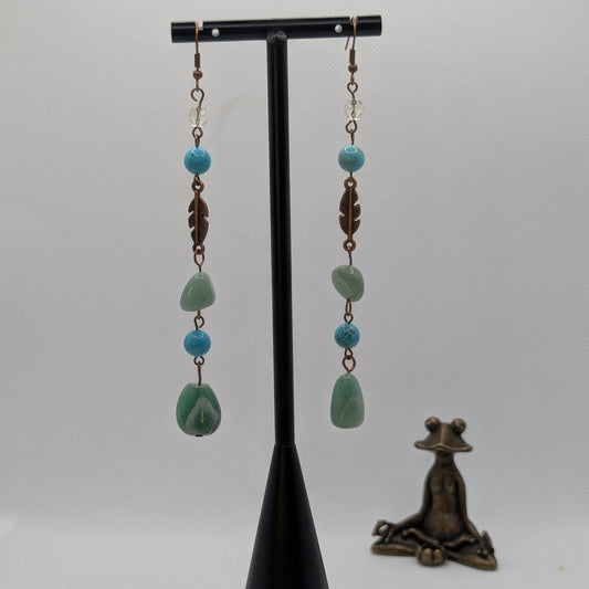 ✨Feathervale✨| Turquoise & Green Aventurine Feather Dangle Earrings