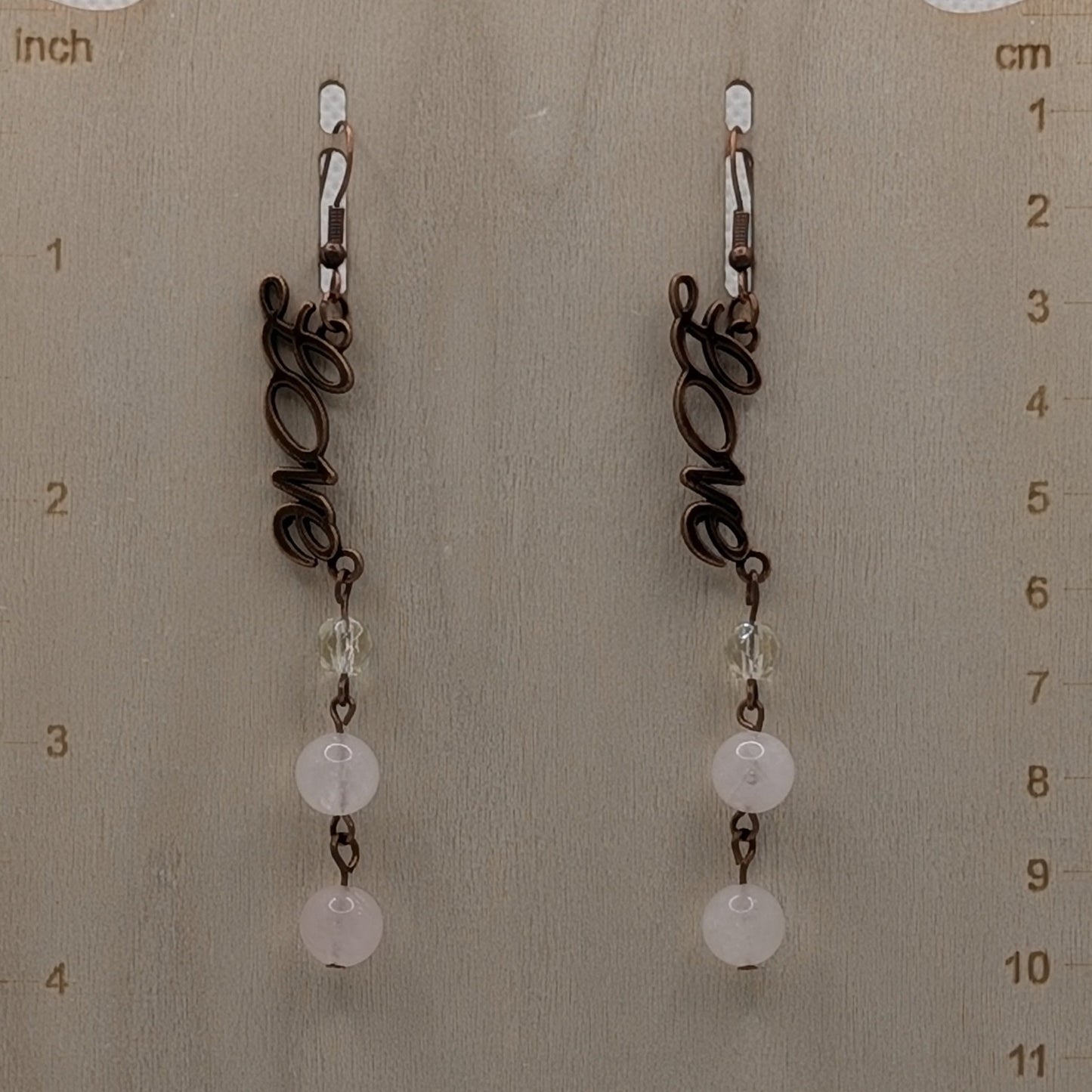 ✨Heartscript✨| Rose Quartz & Bronze Love Charm Earrings