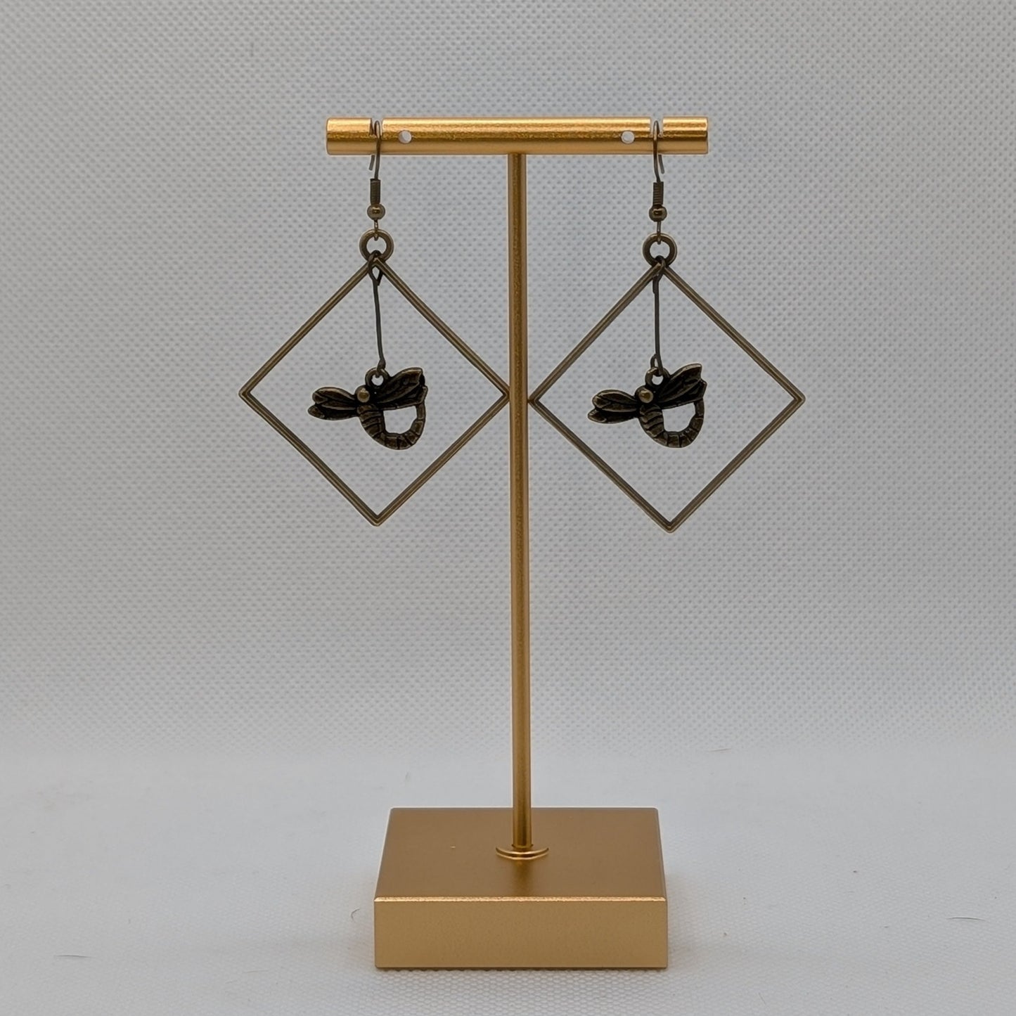 ✨Geoflit✨| Bronze Dragonfly Earrings in Diamond Frame