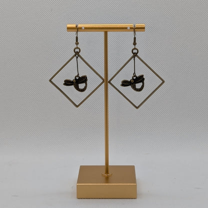 ✨Geoflit✨| Bronze Dragonfly Earrings in Diamond Frame