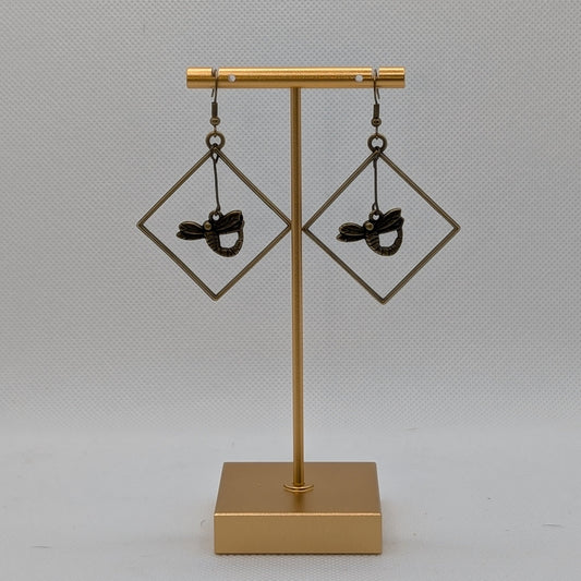 ✨Geoflit✨| Bronze Dragonfly Earrings in Diamond Frame