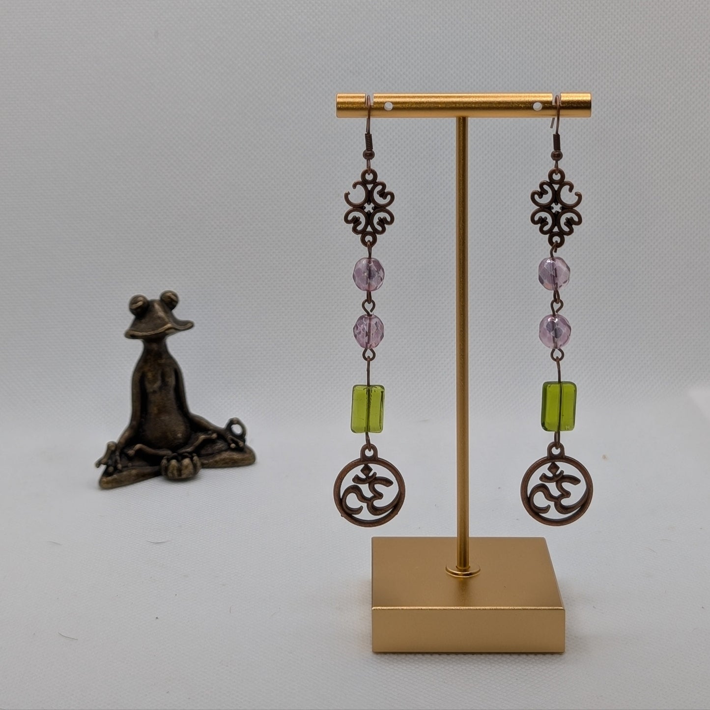 ✨Copperbloom Waltz✨| Lavender & Green Glass Earrings with Copper Accents