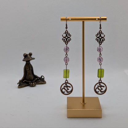 ✨Copperbloom Waltz✨| Lavender & Green Glass Earrings with Copper Accents