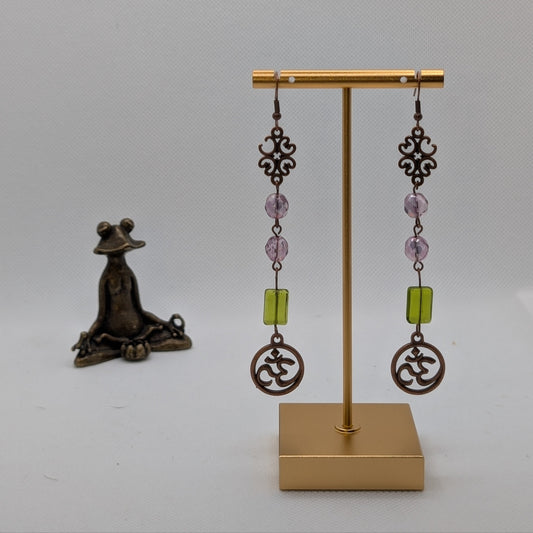 ✨Copperbloom Waltz✨| Lavender & Green Glass Earrings with Copper Accents