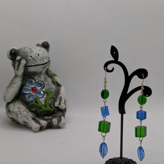 ✨Pixeldrip Vine✨| Blue & Green Glass Geometric Earrings