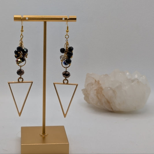 ✨Andromeda's Arrow✨| Geometric Celestial Earrings in Gold & Black Glass