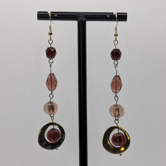 ✨Mauvelight Orbit✨| Long Glass Drop Earrings in Mauve & Silver