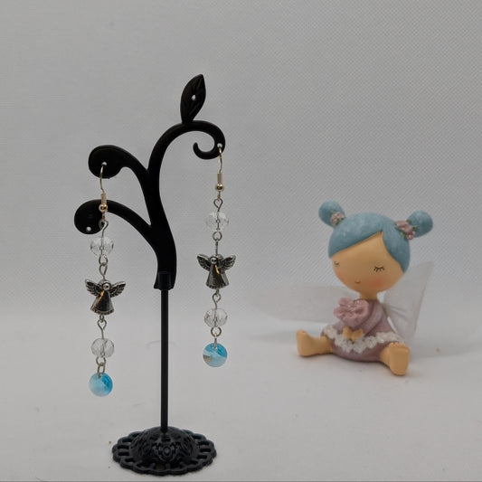 ✨Skywarden✨| Silver-Toned & Blue Glass Winged Earrings