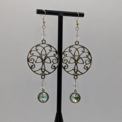 ✨Verdant Arborlace✨| Celtic Tree Earrings with Green Rivoli Drops
