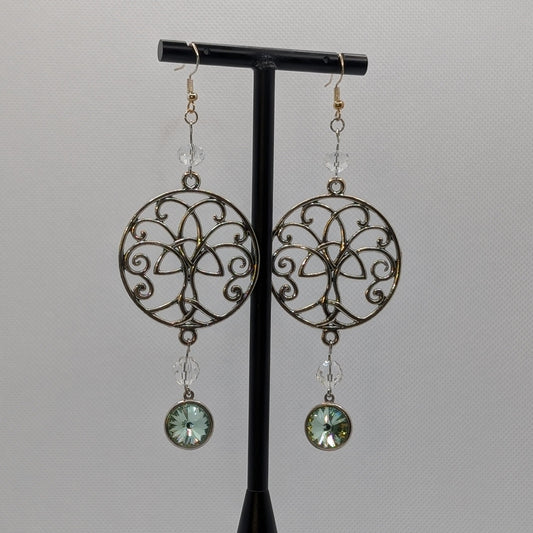 ✨Verdant Arborlace✨| Celtic Tree Earrings with Green Rivoli Drops