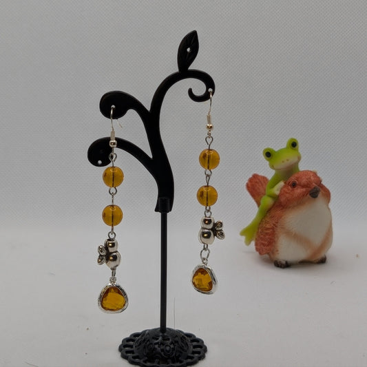✨Nectarflick✨| Amber Bee Earrings with Silver-Toned Charms and Glass Accents